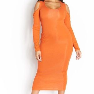 Rebdolls Cold Shoulder Ribbed Ankle Length Dress